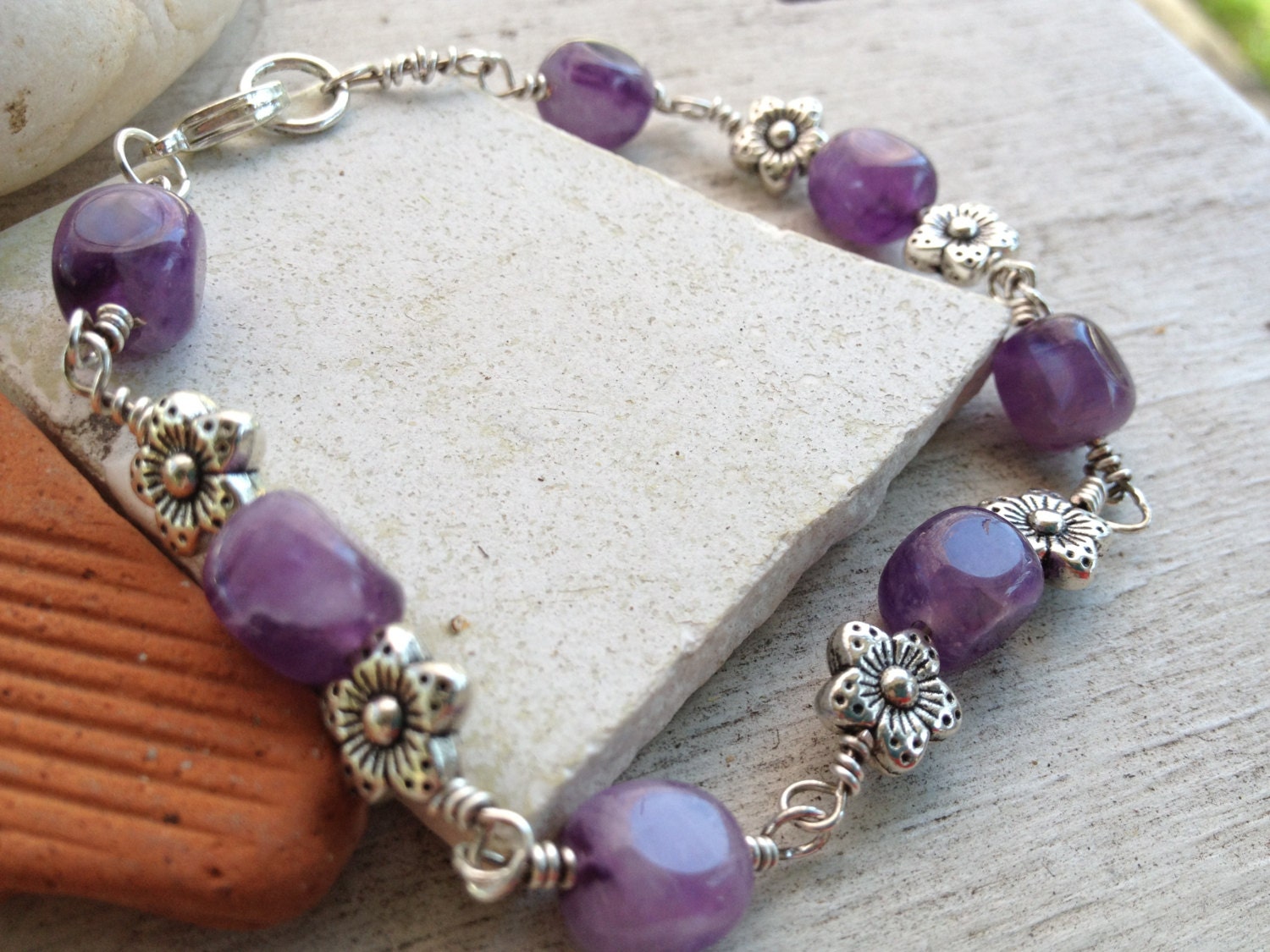 Dog's Tooth Agate Wire Wrapped Flower Bracelet or Anket  Made to Measure