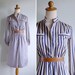 Vintage 80's Pajama Stripe Cream & Blue Silky Shirt Dress XS