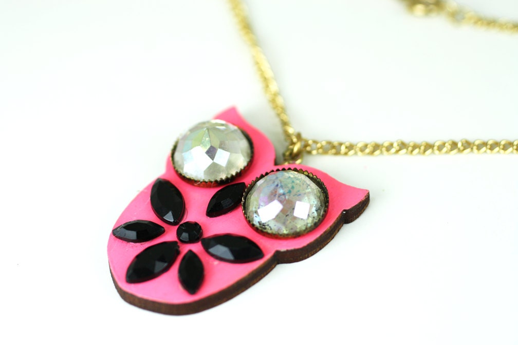 Pink Owl Necklace Pendant