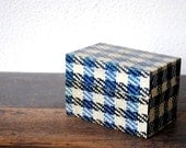 Vintage Metal File Box, Unique Black Blue White Tweed Office Index Card, Kitchen Recipe Storage Organizer
