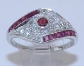 Vintage Estate 18K White Gold Diamond & Ruby Unique Ring
