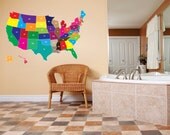 SCHOOL CLASSROOM United States Map 52 States USA North America Learning Homeschool Tool Boy Girl Student Wall Decal 40x25 larg469