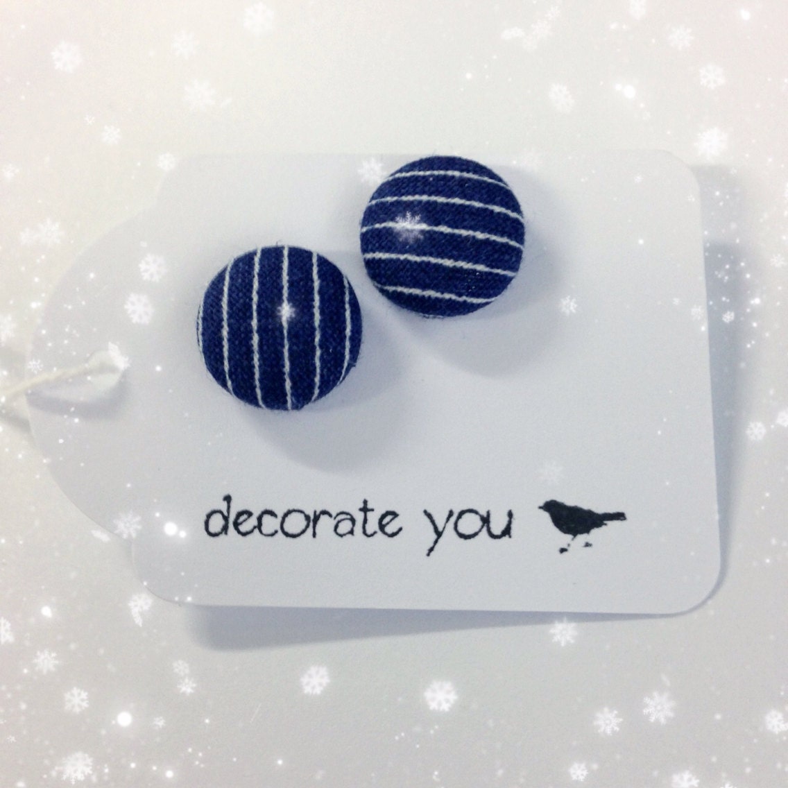 Dark Blue and White Stripe Fabric Earrings