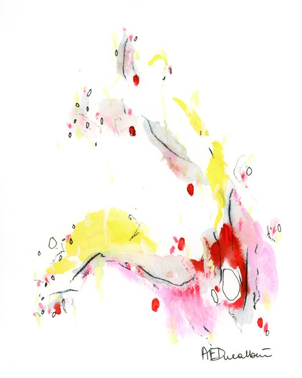 Colorful Abstract Expressionist Art Original Painting  8x10 gift for her under 50 art for kitchen yellow pink