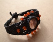 Rose Quartz Macrame Bracelet/ Agate/ Pink Gemstone/ Pink and Black/ Healing Stone/ Macrame Jewelry/ Micromacrame