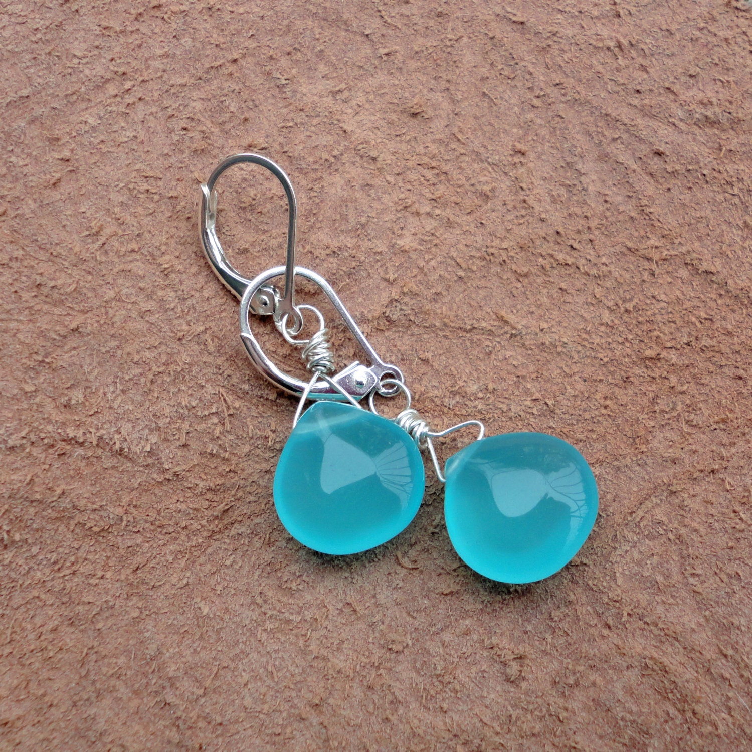 Chalcedony Drop Dangles Silver Earrings