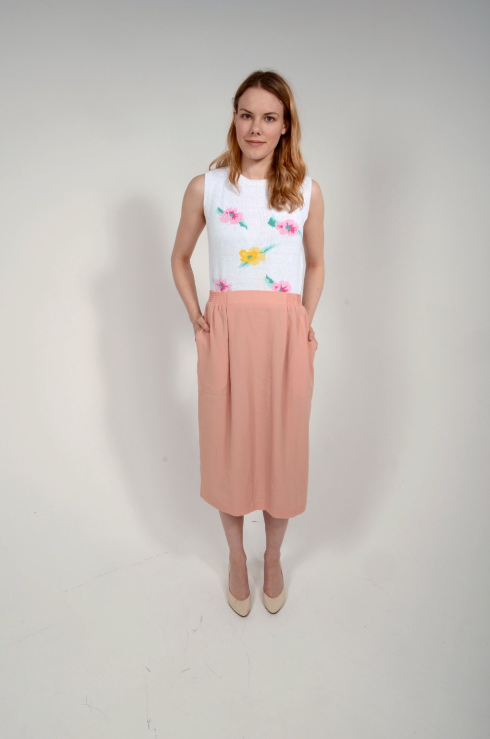 Vintage 70s Peach Skirt/ Pastel Skirt
