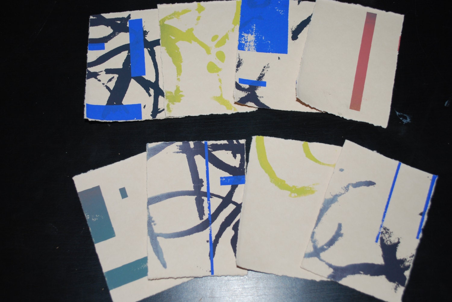 Set of mini silk screened prints, geometric  mini cards, blank cards, supplies, fine art prints,ooak art