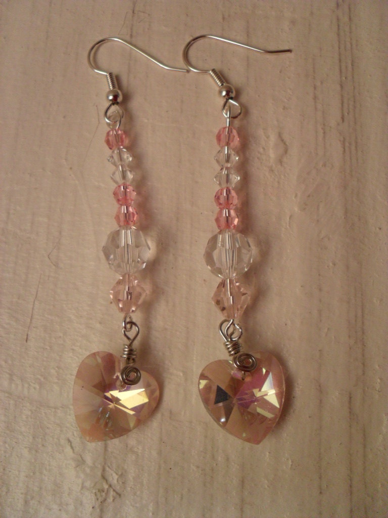 Crystal Hearts / Swarvoski crystal / dangle / Prom Earrings