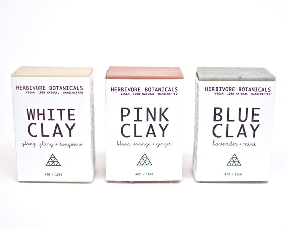 Clay Soap Set. 100% Natural Vegan Cold Process Soaps. 3 Varieties. Gift Set.