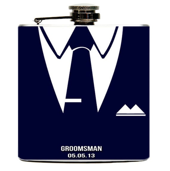 Wedding Groomsmen Suit Tie Custom Hip Flask. For Groom Best Man Bridal Party Gifts Stainless Steel Liquor 6oz
