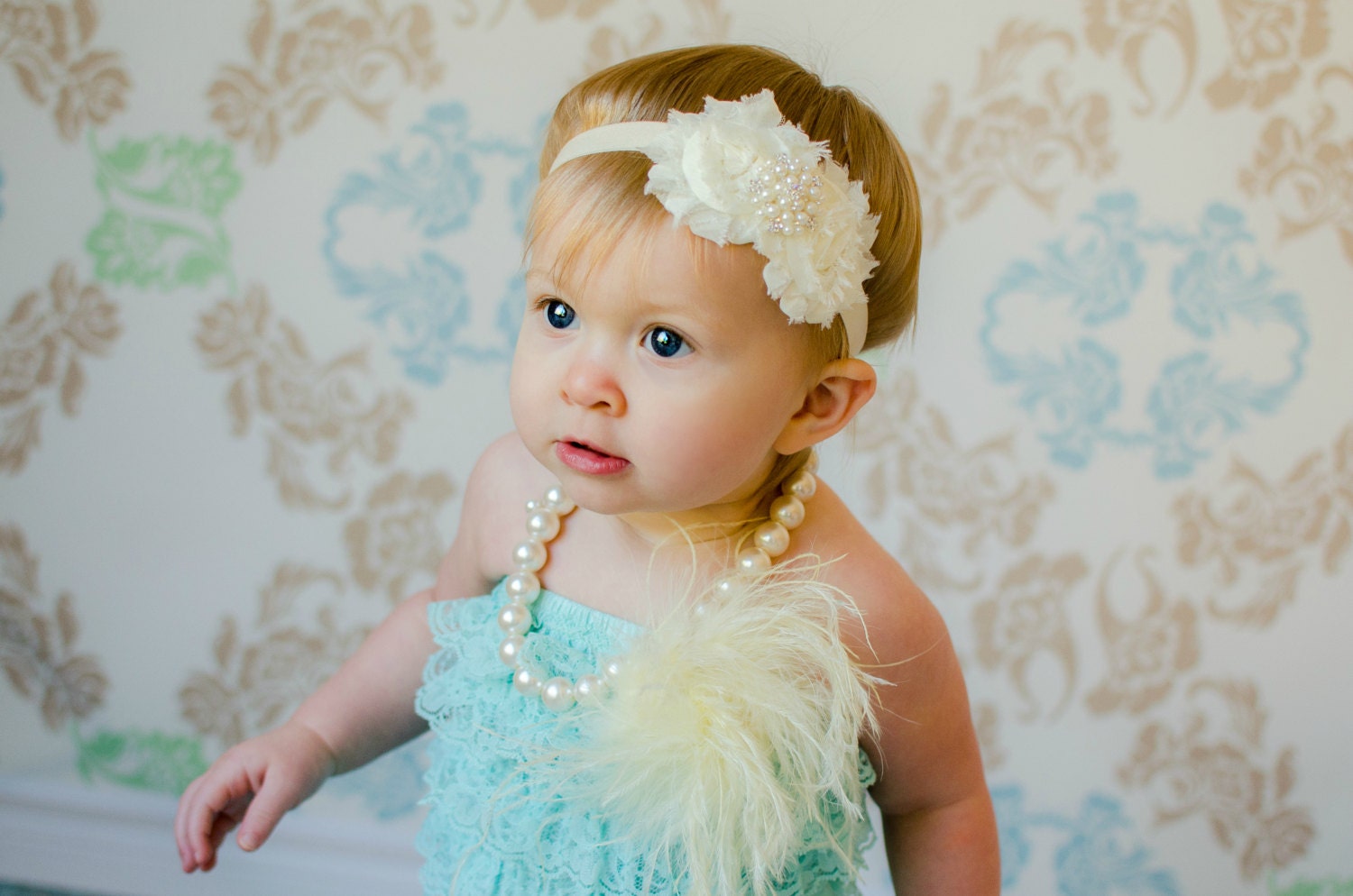 20% OFF ORDER Ivory Flower Headband..Baby Headband..Shabby Flower Headband..Flower girl headband..baptism headband..toddler headband