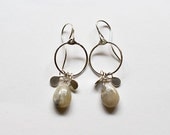 Moonstone Flower Earrings - Moonstone Nature Earrings - Natural Pink Moonstone Drop Earrings - Sterling Silver Flower Earrings