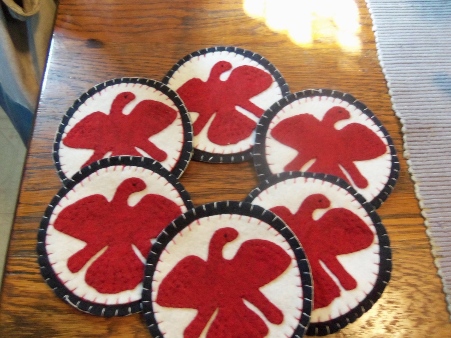 Penny Rug Coaster set 6 Americana Summer Primitive Eagle Civil War SFCOFG