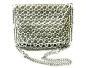 Vintage Mod 60s Walborg Designer Purse Silver Metal And Off White Plastic Hoops