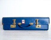 navy blue vintage expandable suitcase