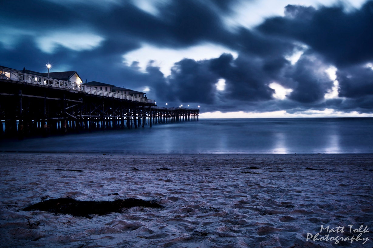 California Photography - Crystal Pier, Pacific Beach, San Diego, Blue, Night, Dusk, Clouds, Ocean, Beach, Sand, Sky, Long Exposure - MattTolkPhotography
