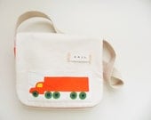 CHILD'S MAIL BAG in Marimekko Bo Boo Fabric with Red Truck - for a Boy or Girl - Messenger Bag - Tote Bag - Shoulder Bag - Personalized