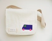 CHILD'S MAIL BAG in Marimekko Bo Boo Fabric with Blue Truck - for a Boy or Girl - Messenger Bag - Tote Bag - Shoulder Bag - Personalized