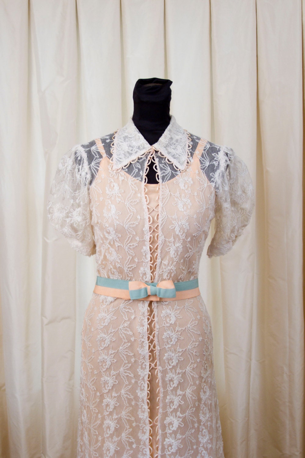 1930's Dress // Romantic Ivory Lace over Pink Slip Possible Wedding Dress