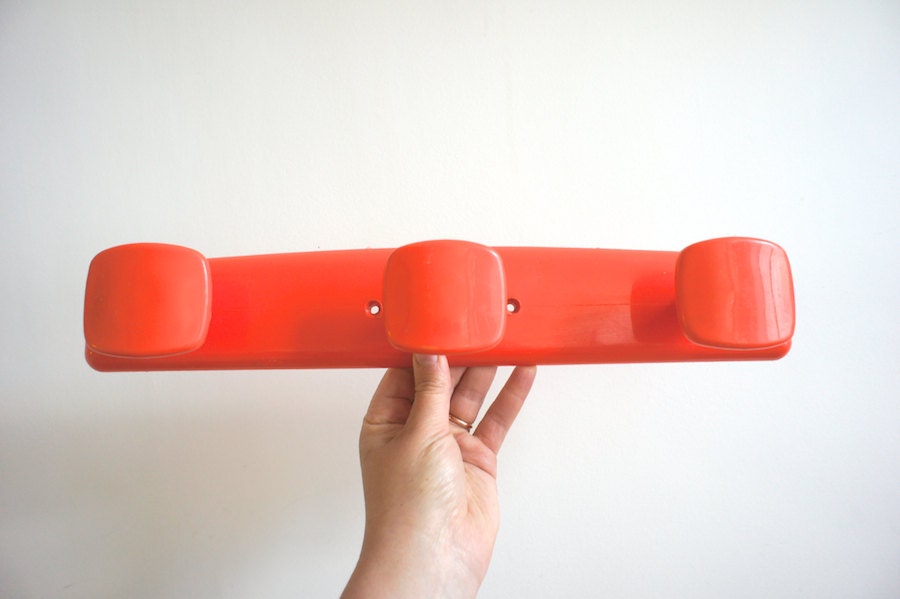Vintage French Coat Rack // 1970 Bright Orange Plastic // Mod Home Decor // Retro Neon // summer colors //