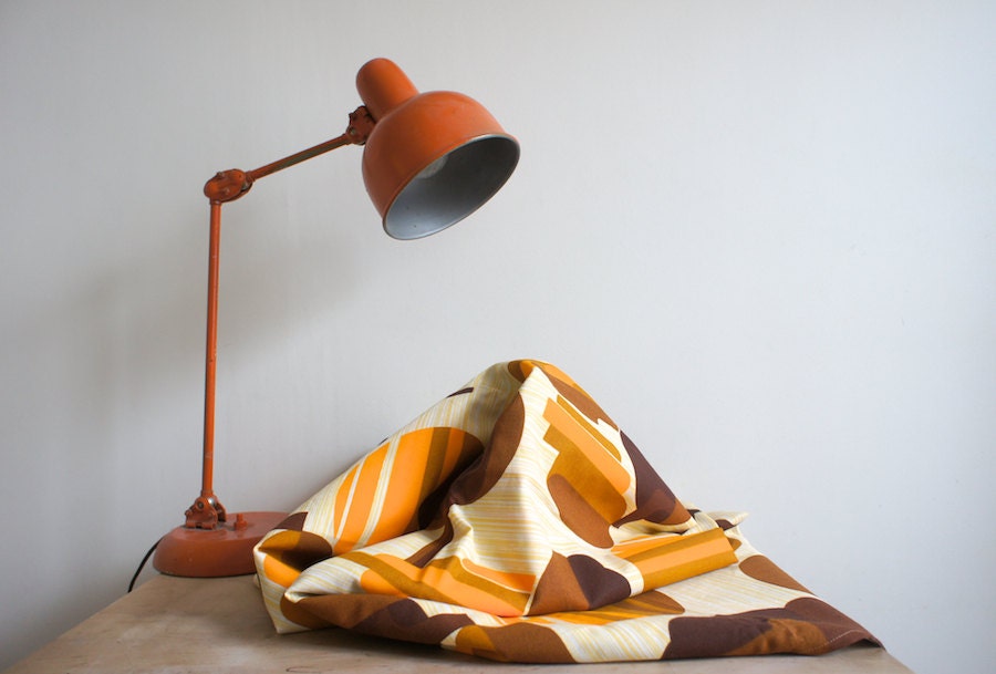 Vintage French Fabric // 1970 Mod// Orange Brown // Drapery Fabric / Abstract Geometric / Home decor / Upholstery Modern Retro Summer Bright
