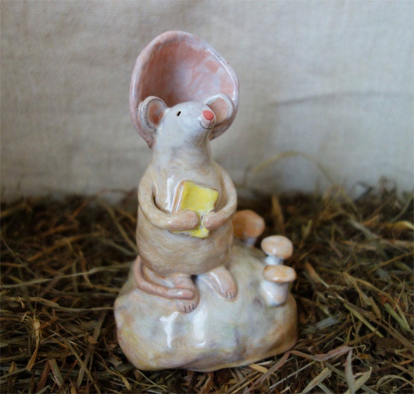 Enid Mouse -  Hand Sculpted and Painted Original with Mushrooms