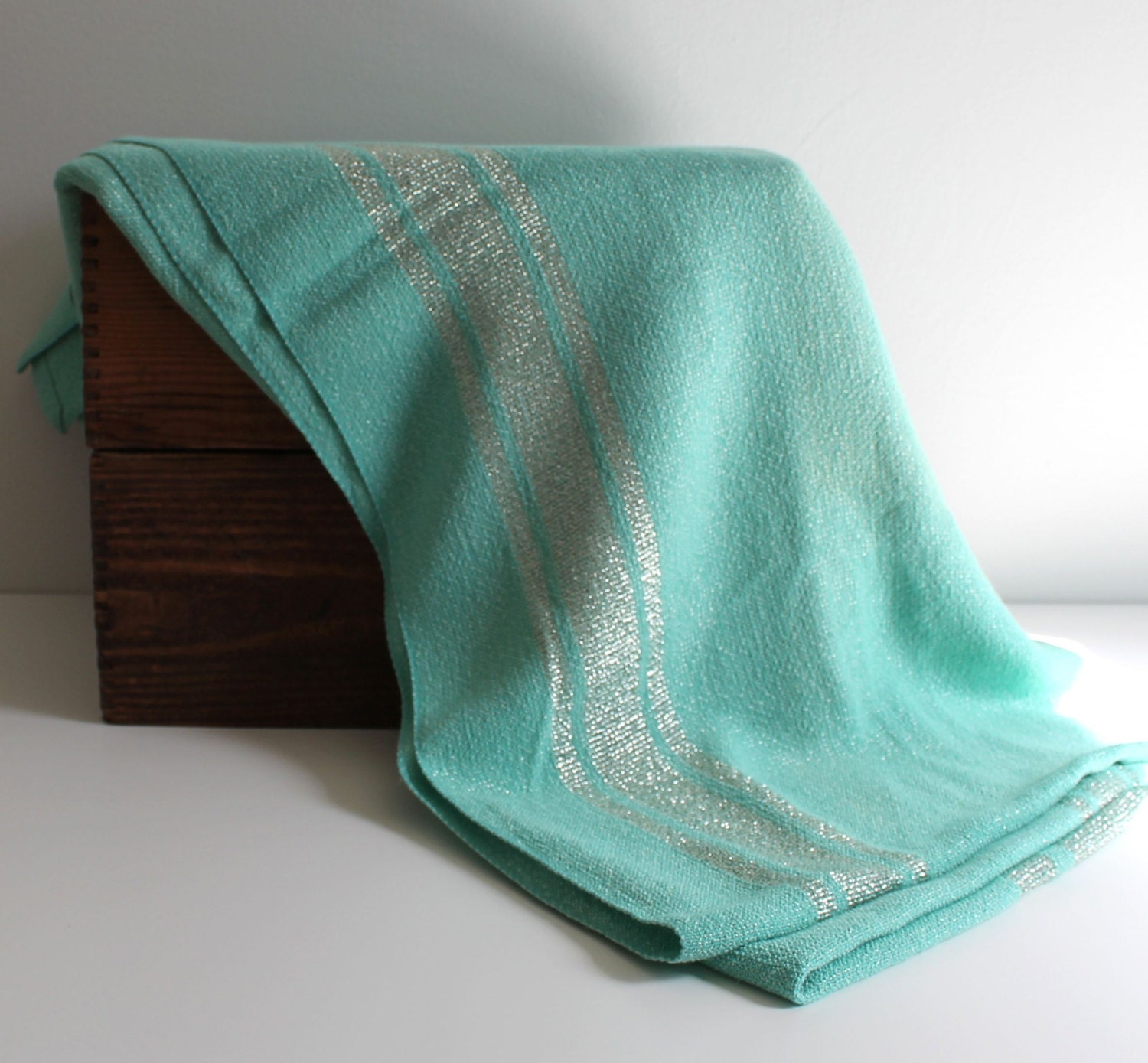 Vintage Sea Foam Green and Silver Table Cloth