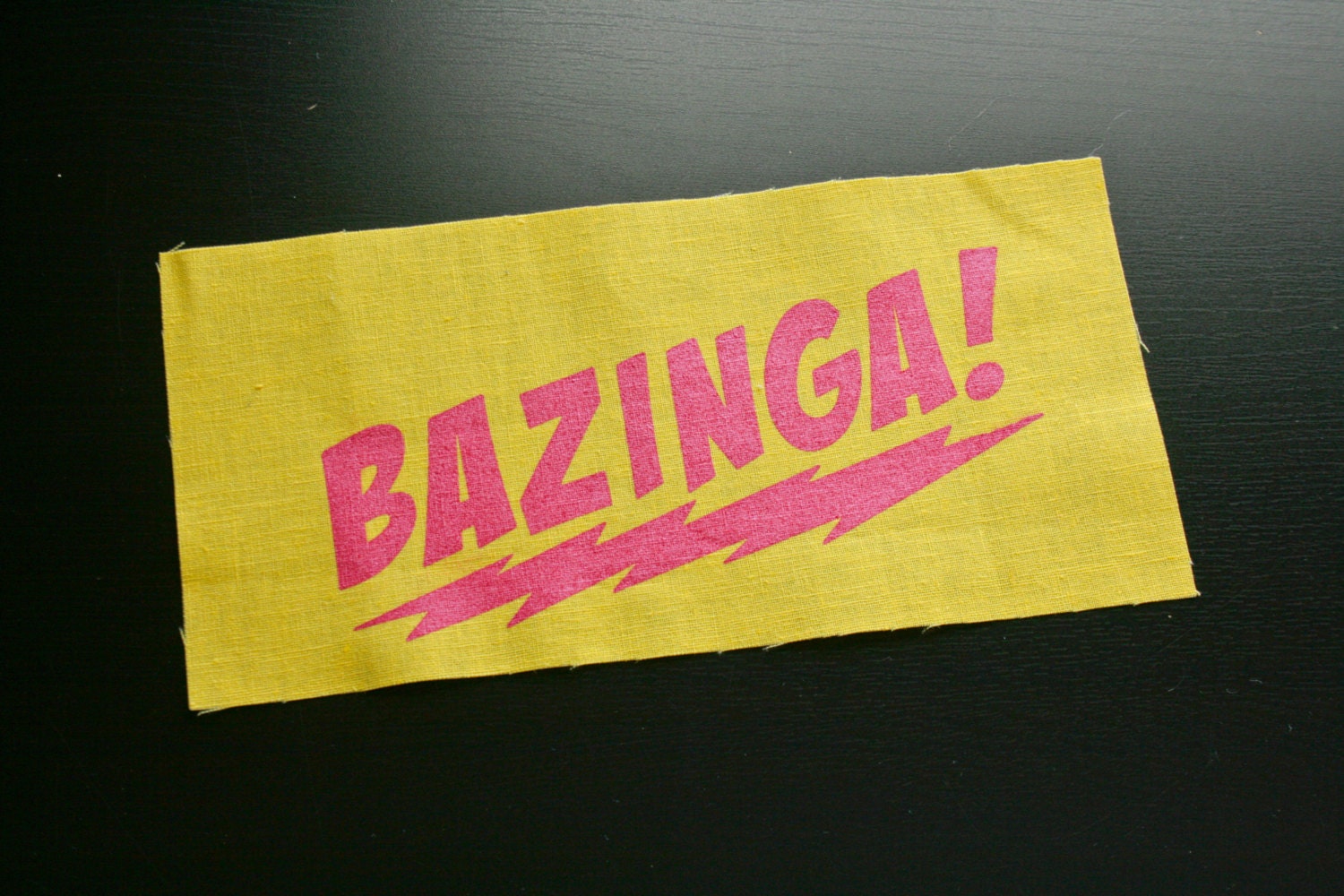BAZINGA screen printed panel -red on yellow