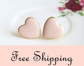 Blush Pink Earrings Soft Pink Heart Studs Rose Pink Light Pink Pale Pink Wedding Bridesmaids Earrings FREE SHIPPING