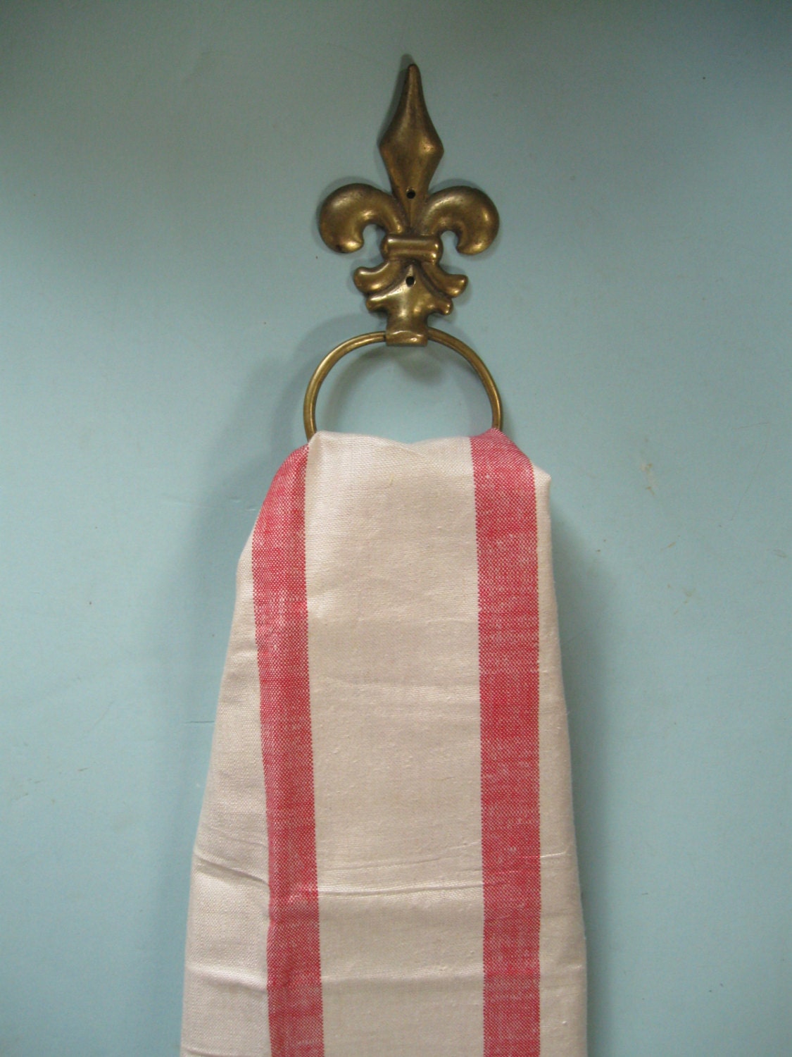 Vintage Brass Fleur de Lis Towel Holders French Country Kitchen Chic Cottage Bathroom