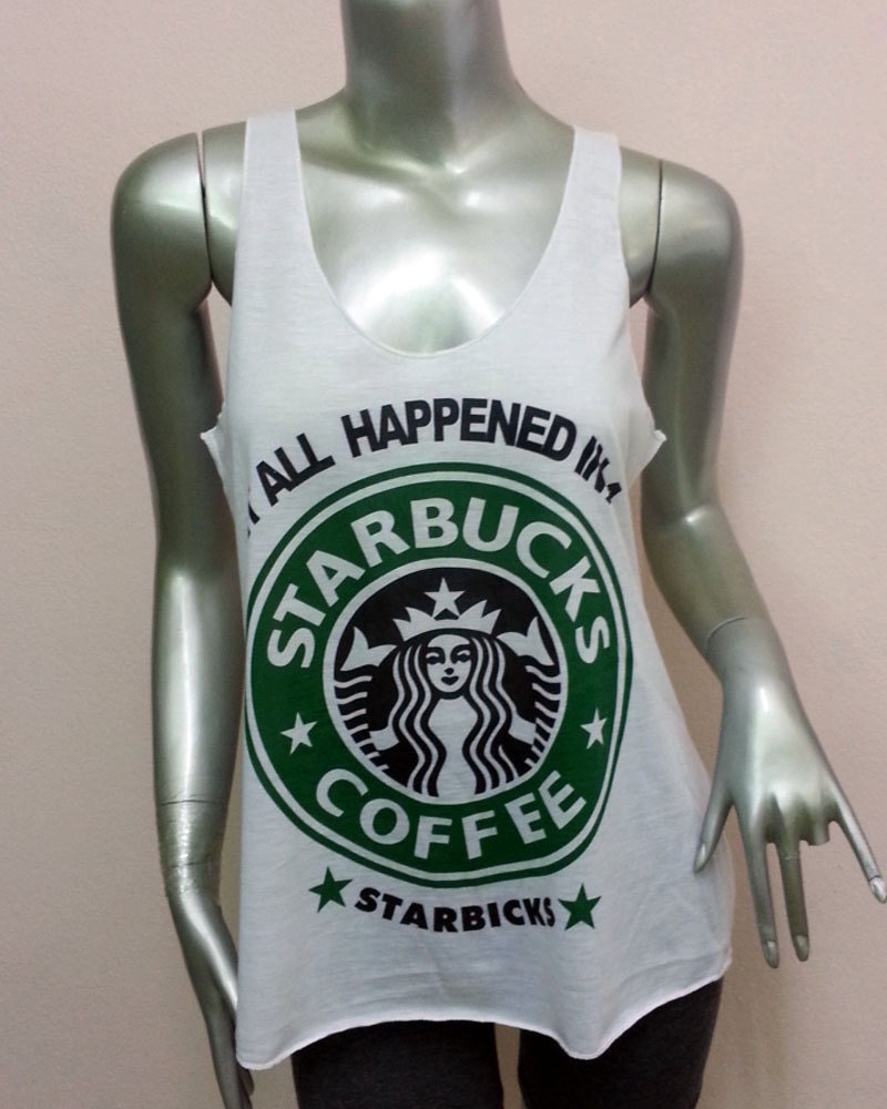 STARBUCKS Coffee it all happened T-Shirt Women shirt Tank Top vest sleeveless shirt screen Rock Punk classic White S36 Size S M