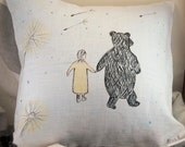Cute Hand Painted Pillow - Whimsical Home Decor -Walk with Bear Throw Pillow