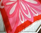Vera Neumann scarf - made in italy - bold graphics - hot pink - orange - fringe