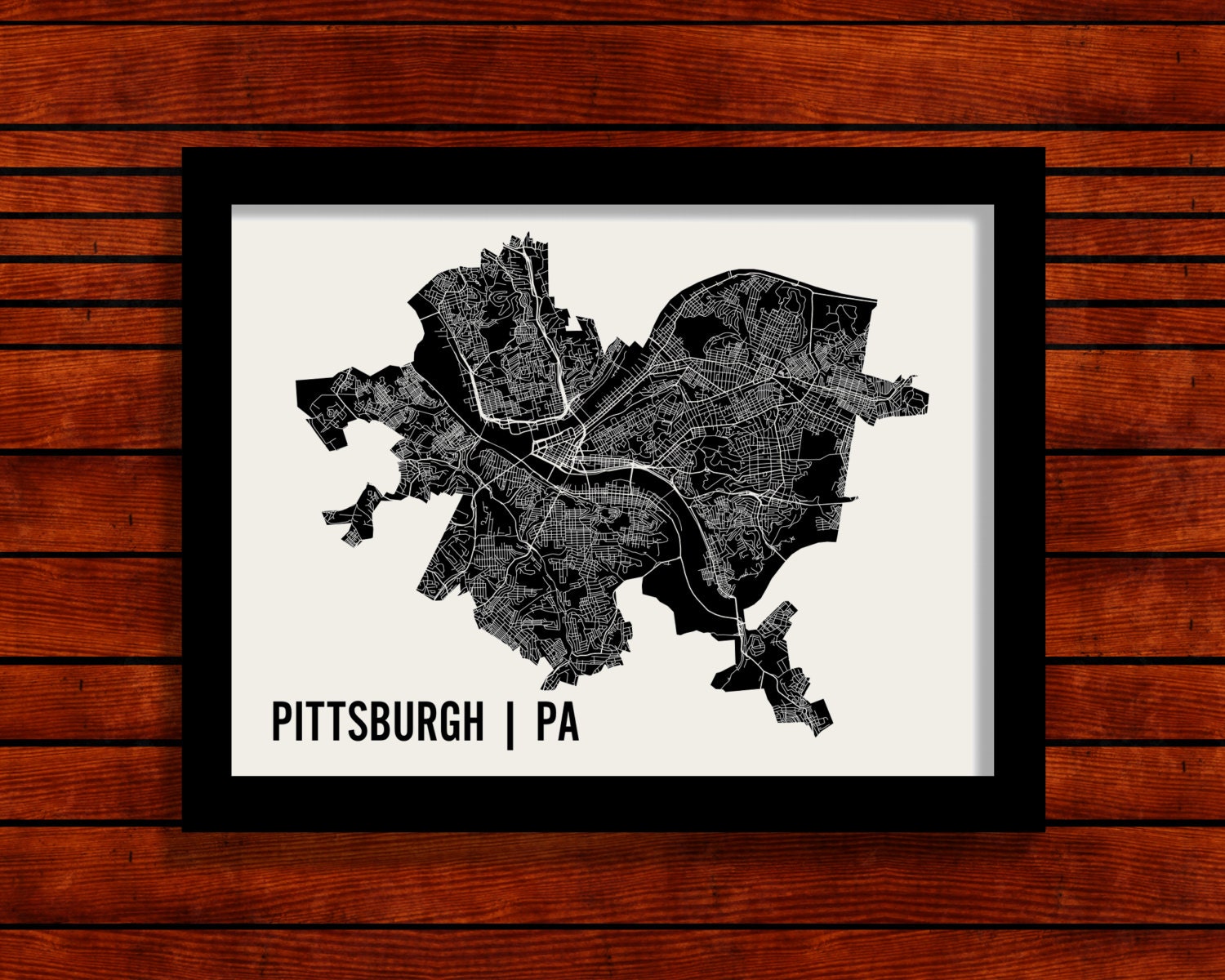 Pittsburgh Map Art City Print, 18 x 24