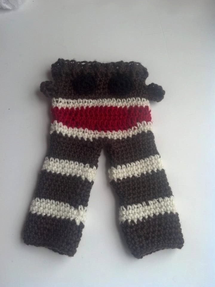 Sock Monkey Pants - Crochet Longies - Classic Red, Brown, and Cream - Newborn - 6 month
