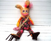 Handmade bunny plush sock monkey orange and pink eco friendly