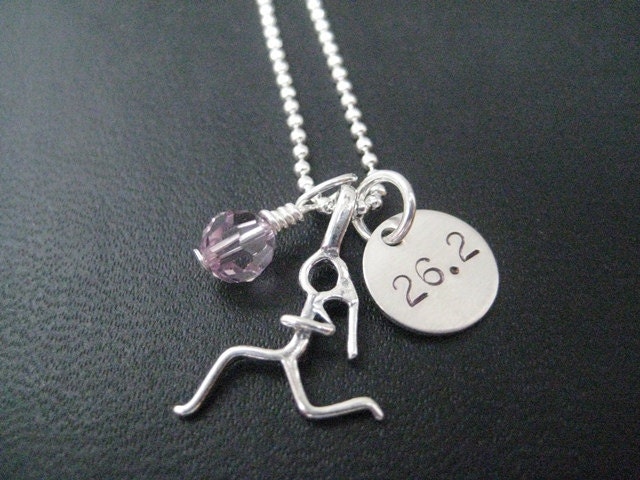 GIRLS LOVE to RUN 26.2 - 20 inch Sterling Silver 26.2 Marathon Running Necklace on 20 inch - Choose Heart or Crystal