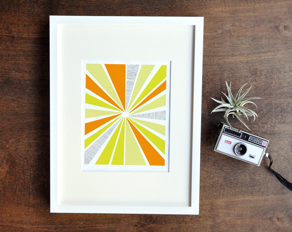Orange and Yellow Geometric Sunburst Art Print - 8x10