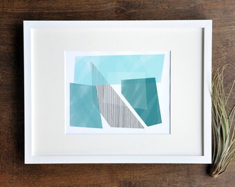 Modern Geometric Art Print - Blue Overlapping Shapes - 8x10