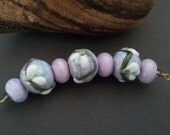 Handmade Snowdrop Lampwork bead set SRA CPteam FHFTeam