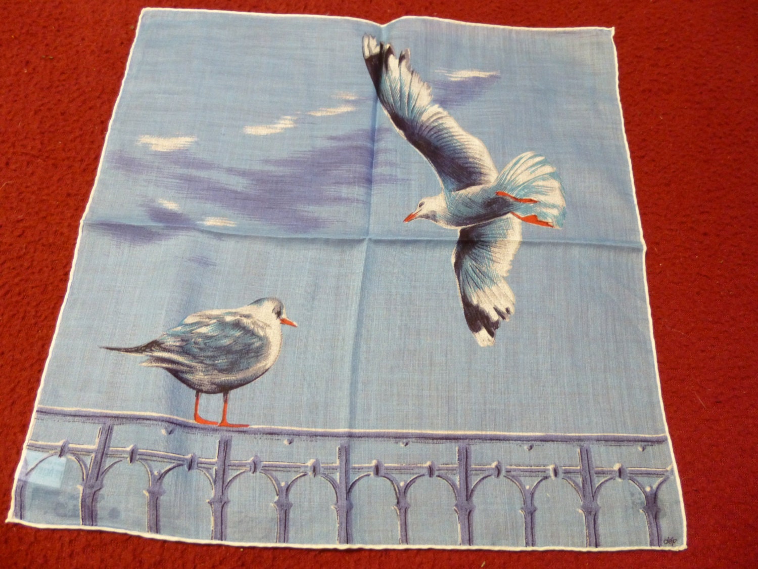 Handkerchief Vintage Blue with Beautiful Birds