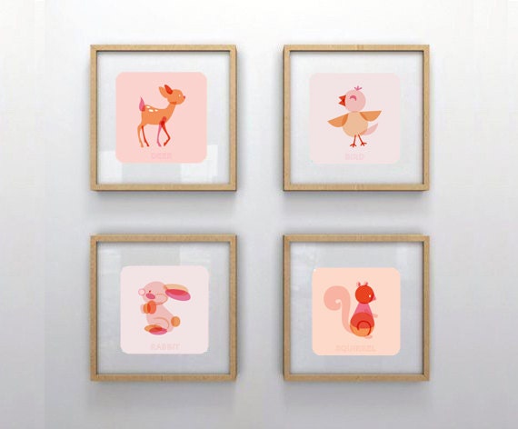 Nursery Wall ART "Modern Woodland - set of 4" Print