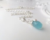 Aqua Chalcedony & Pearl Silver Necklace