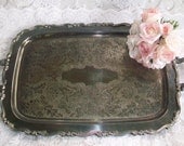 Vintage Silver Tray, Large Serving Tray, Rustic, Distressed, Tarnished Tray, Vintage Wedding, French Country, Shabby Chic, Rustic Decor
