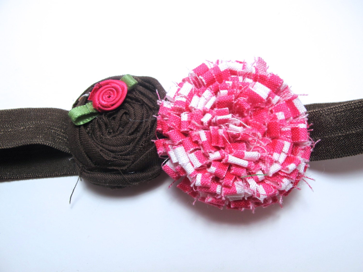 Pink and Brown Flower Headband - Pink Headband - Toddler Headband - Little Girl Headband - Flower Headband - Elastic Headband