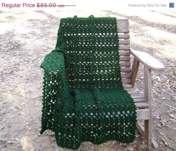 ON SALE Crochet Afghan  Throw  Blanket  Hunter Green