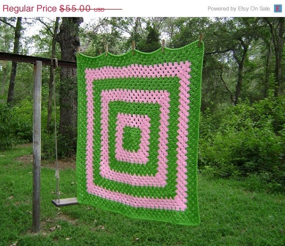 ON SALE Crochet Afghan  Throw Blanket   Lap Blanket  Toddler  Crib  Granny Square