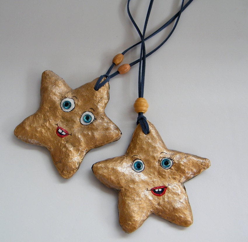 Set of 2 wall ornaments, Upcycled stars wall hanging, Eco chic nursery ornaments, Christmas in july sale