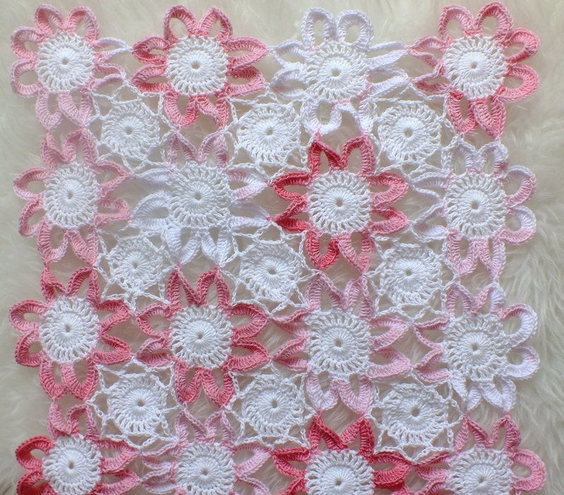 Newborn Baby Blanket,  Pink, White, Lace Blanket, Floral Blanket, Photo Prop